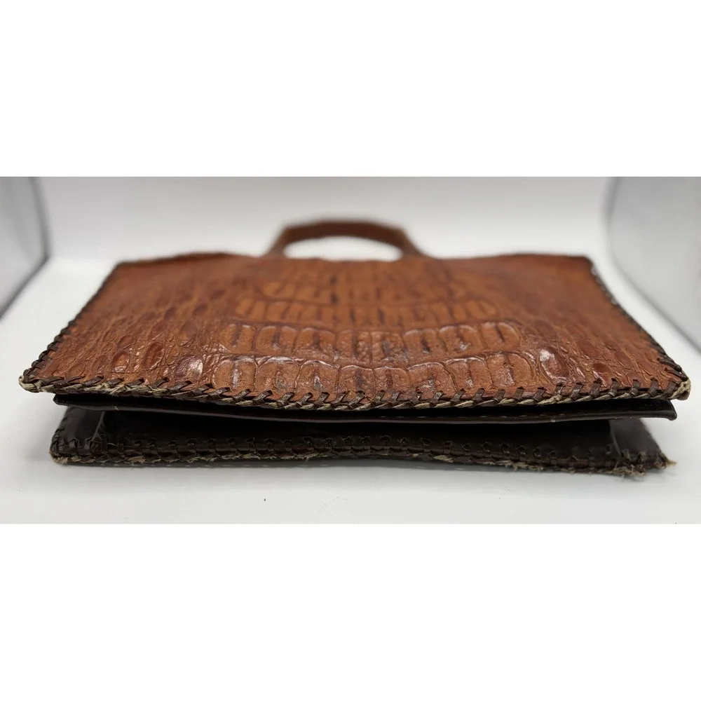 Vintage Genuine Alligator Handbag Made in Cuba Brown Exotic Leather Whipstitch